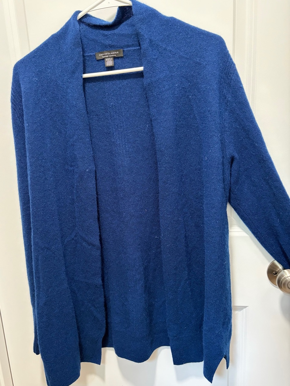 100% Cashmere Saks Fifth Avenue Open Front Women's Cardigan - Blue